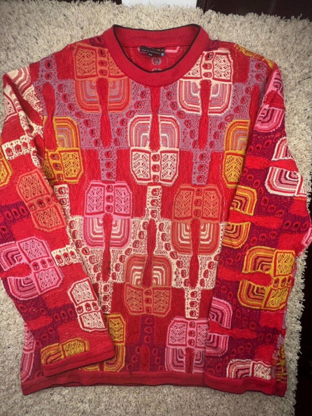 COOGI Australia Women’s Red 3D Abstract 2X Long Sleeve Sweater Geometric Cotton